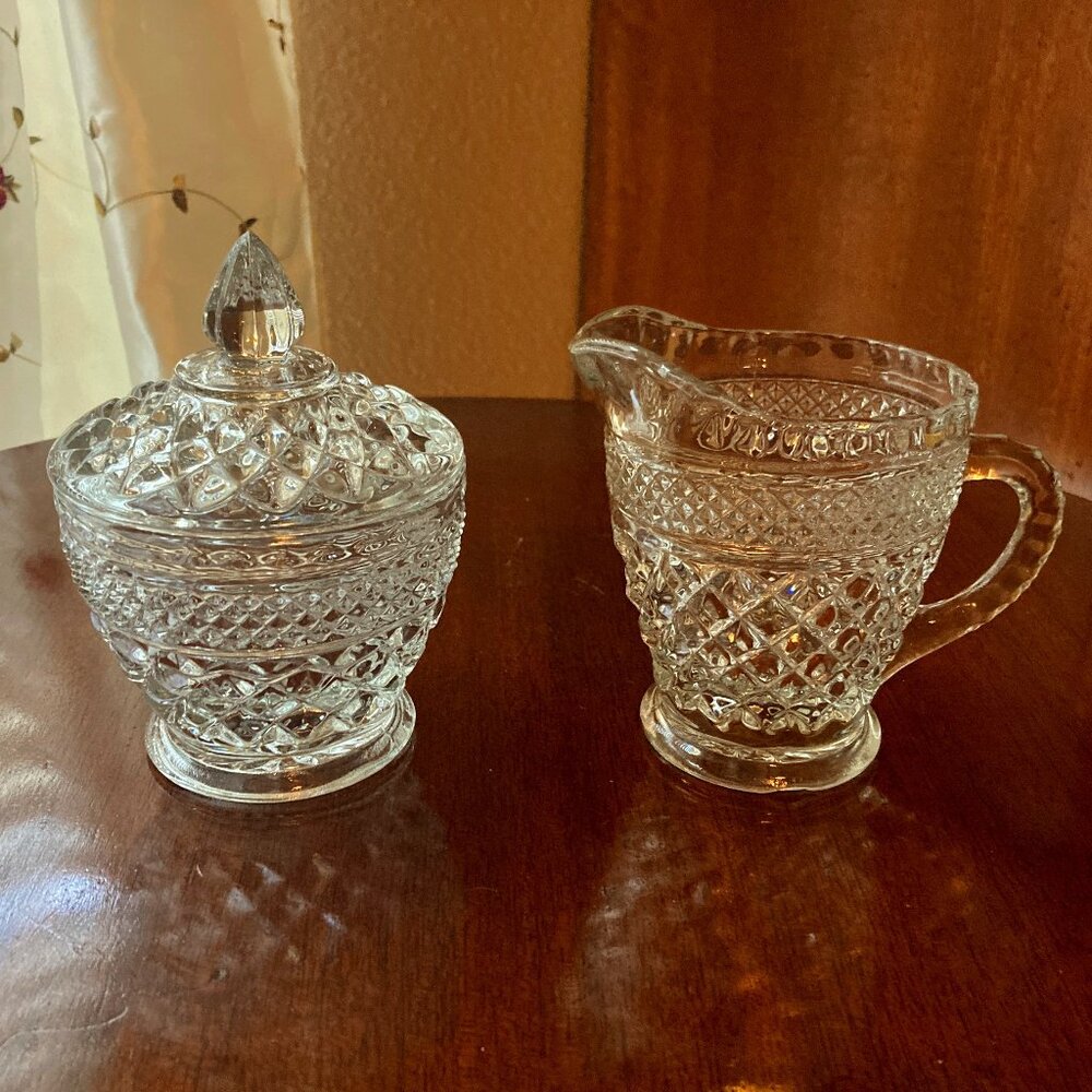 Vintage 'Anchor Hocking' Pressed Glass 'WEXFORD' Creamer & Sugar Bowl